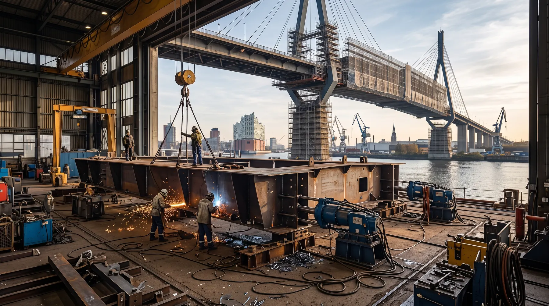 Reparatur der Rethe-Hubbrücke im Hamburger Hafen